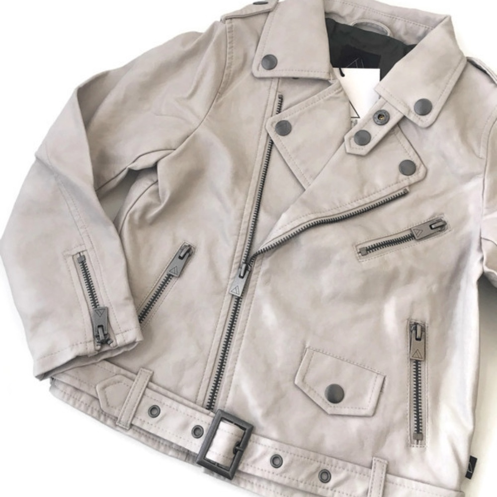 Beige Faux Leather Motorcycle Jacket Size 5Y Kids